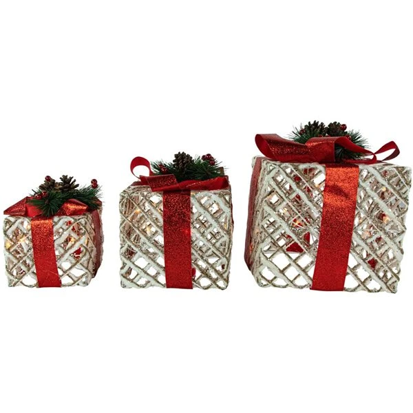 Northlight Set Of 3 9.75-in White Rope Gift Box Christmas Decoration With Lights 4 Northlight Set Of 3 9.75-in White Rope Gift Box Christmas Decoration With Lights - Image 2