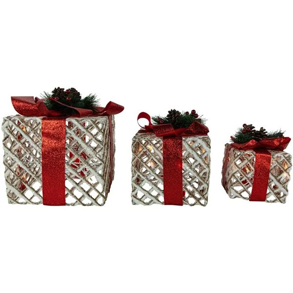 Northlight Set Of 3 9.75-in White Rope Gift Box Christmas Decoration With Lights 6 Northlight Set Of 3 9.75-in White Rope Gift Box Christmas Decoration With Lights - Image 4
