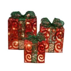 Northlight Set Of 3 10-in Swirl Glitter Gift Boxes Christmas Decoration With Lights -Northlight Paradise 332017765 AlternateImage1 l