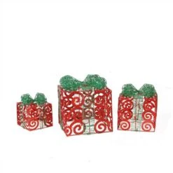 Northlight Set Of 3 10-in Swirl Glitter Gift Boxes Christmas Decoration With Lights