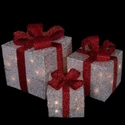 Northlight Set Of 3 9-in Silver Tinsel Gift Boxes Christmas Decoration With Lights -Northlight Paradise 332017768 AlternateImage2 l