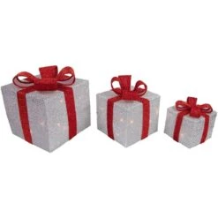 Northlight Set Of 3 9-in Silver Tinsel Gift Boxes Christmas Decoration With Lights -Northlight Paradise 332017768 AlternateImage4 l