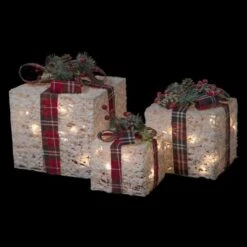 Northlight Set Of 3 12-in Red Plaid Gift Boxes Outdoor Christmas Decoration With Lights