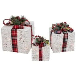 Northlight Set Of 3 12-in Red Plaid Gift Boxes Outdoor Christmas Decoration With Lights -Northlight Paradise 332017770 AlternateImage3 l
