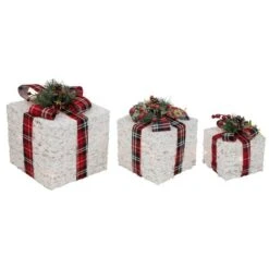 Northlight Set Of 3 12-in Red Plaid Gift Boxes Outdoor Christmas Decoration With Lights -Northlight Paradise 332017770 MainImage 001 l