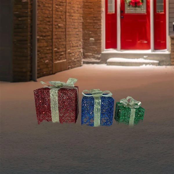 Northlight Set Of 3 9.75-in Gift Boxes Christmas Decoration With Lights 4 Northlight Set Of 3 9.75-in Gift Boxes Christmas Decoration With Lights - Image 2