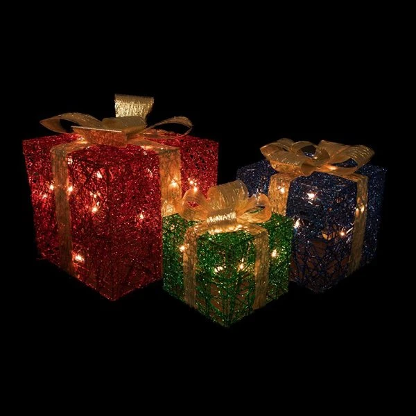 Northlight Set Of 3 9.75-in Gift Boxes Christmas Decoration With Lights 3 Northlight Set Of 3 9.75-in Gift Boxes Christmas Decoration With Lights