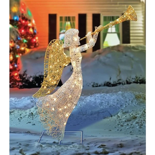 Northlight 48-in Silver And Gold Trumpeting Angel Christmas Decoration With Lights 3 Northlight 48-in Silver And Gold Trumpeting Angel Christmas Decoration With Lights