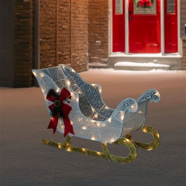 Northlight 30-in White Glittery Christmas Sleigh With Clear LED Lights 7 Northlight 30-in White Glittery Christmas Sleigh With Clear LED Lights - Image 5