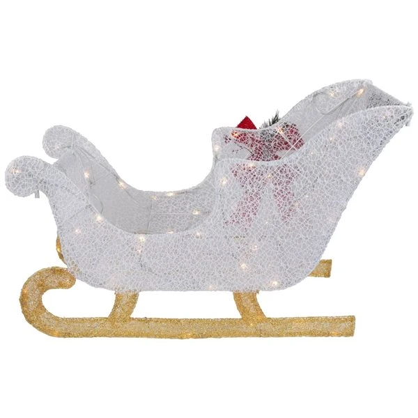 Northlight 30-in White Glittery Christmas Sleigh With Clear LED Lights 3 Northlight 30-in White Glittery Christmas Sleigh With Clear LED Lights
