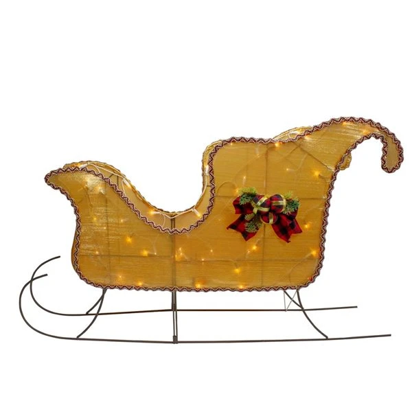 Northlight 36-in Lighted Gold Shiny Christmas Sleigh Outdoor Yard Decoration With Clear Lights 4 Northlight 36-in Lighted Gold Shiny Christmas Sleigh Outdoor Yard Decoration With Clear Lights - Image 2