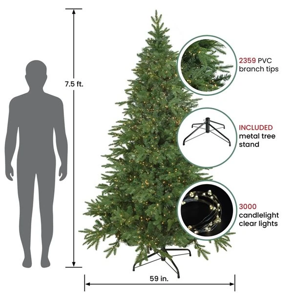Northlight 7.5-ft Pre-Lit Birch River Fir Artificial Christmas Tree With Candlelight Clear LED Lights 6 Northlight 7.5-ft Pre-Lit Birch River Fir Artificial Christmas Tree With Candlelight Clear LED Lights - Image 4