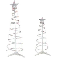 Northlight Set Of 2 Lighted Multicolour Outdoor Spiral Christmas Cone Trees - 4-ft And 6-ft
