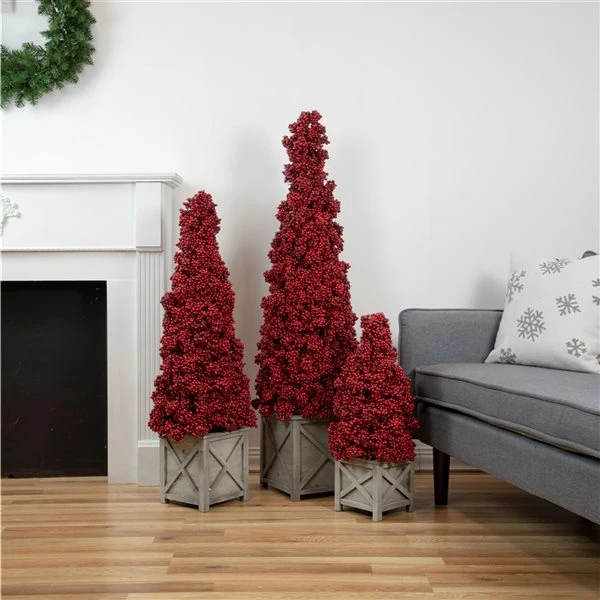 Allstate 50-in Red Berry Cone Potted Christmas Topiary 4 Allstate 50-in Red Berry Cone Potted Christmas Topiary - Image 2