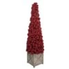 Allstate 50-in Red Berry Cone Potted Christmas Topiary