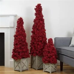 Northlight Paradise 21 Allstate 24-in Red Berry Cone Potted Christmas Topiary