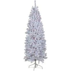 Northlight 6.5-ft Pre-lit Leg Base Slim Rightside-up White Artificial Christmas Tree With Pink Incandescent Lights