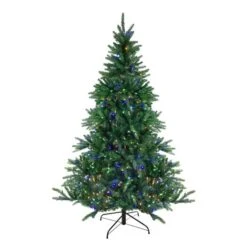 Northlight 12-ft Pre-lit Leg Base Noble Fir Full Rightside-up Green Artificial Christmas Tree With Multicolour LED Lights