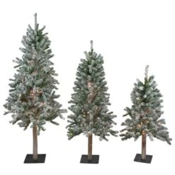 Northlight Pre-lit Leg Base Alpine Slim Flocked Green Artificial Christmas Tree With White Clear Incandescent Lights - Set Of 3 -Northlight Paradise 332019182 MainImage 001 l