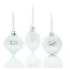 Christmas Tree Ornaments - Iridescent - Glass- Silver - 3-PK -Northlight Paradise 43285100 L