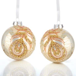 Holiday Living Set Of 2 Christmas Balls Glitter Pink And Gold