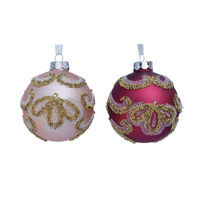 Holiday Living Set Of 2 Christmas Ball Glass Pink And Red 4 Holiday Living Set Of 2 Christmas Ball Glass Pink And Red - Image 2