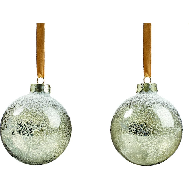 Holiday Living 90-mm White/Green Glass Christmas Ball Ornaments - 2/Pk 5 Holiday Living 90-mm White/Green Glass Christmas Ball Ornaments - 2/Pk - Image 3