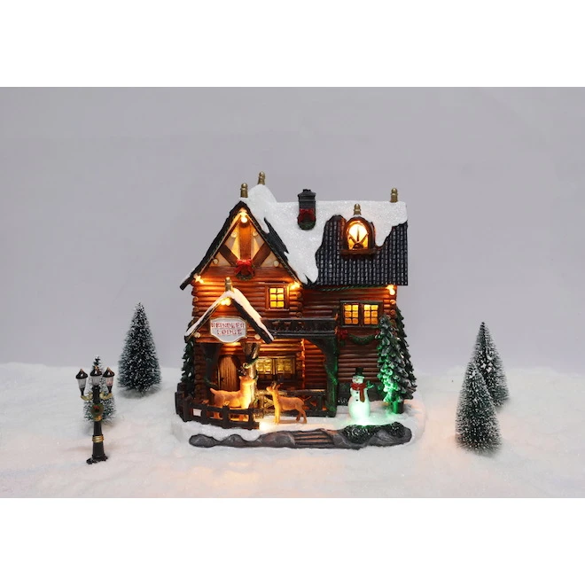 Carole Towne Lighted Musical Christmas Lodge With Reindeer Multicolour 3 Carole Towne Lighted Musical Christmas Lodge With Reindeer Multicolour