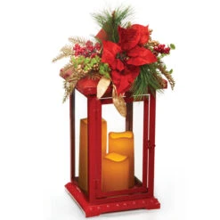 Holiday Living Christmas Red Lantern With 3 LED Candles 23.75-in -Northlight Paradise 43325188 L