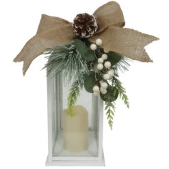 Holiday Living Christmas Lantern White Metal And Beige Ribbon 15.25-in -Northlight Paradise 43325189 L