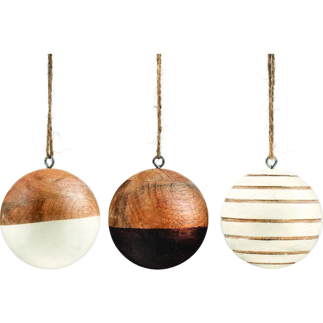 Holiday Living 3-In Hanging White Christmas Ornaments With Natural Wood - 3/Bx 6 Holiday Living 3-In Hanging White Christmas Ornaments With Natural Wood - 3/Bx - Image 4