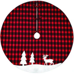 Holiday Living 48-in Christmas Tree Skirt With Check Buffalo And Winter Scenery Appliqué