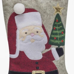 Holiday Living Christmas Stocking Grey With Santa 20-in